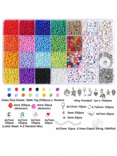 1 hộp đựng hạt kê thủ công 28 ô, khóa càng cua, dây chuyền điện thoại bằng hạt cườm, hạt rời.