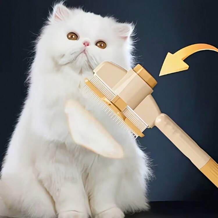 1支装自清洁宠物刷 - 适用于猫、狗和兔子的解结去毛工具，带人体工学手柄的跳蚤梳，可拆卸毛发清除器，温和的美容配件，必备宠物美容用品 | 猫刷，猫咪美容刷，狗狗刷 - 查看 2