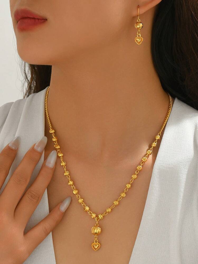 Bộ 3 món trang sức mặt dây chuyền hình trái tim đính hạt sang trọng tối giản, thích hợp làm quà tặng cho nữ, dịp lễ, đám cưới, tiệc tùng, quà Ngày của Mẹ. - Vàng - Xem 1