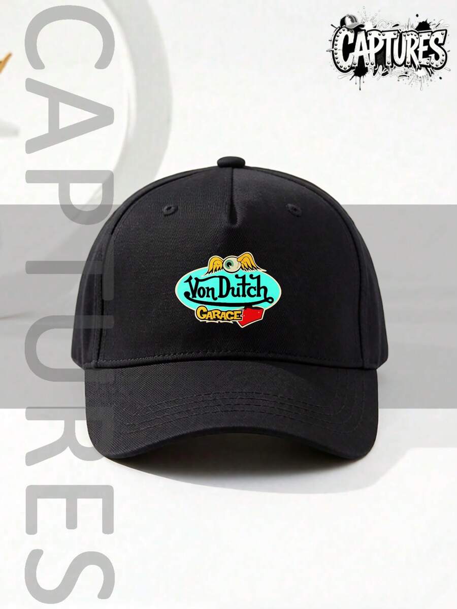 1Pc Vonn Dutch Garage Logo With Wings And Eye Sun Hat, Curved Brim, Dad Cap. Suitable For Daily Use And Outdoor Activities. Outdoor Adjustable Sun Cap. Spring-Summer Travel, Tourism, Beach Vacation Hat.  Ultimate Accessory Outdoor Activies Gifts - màu đen - Xem 1
