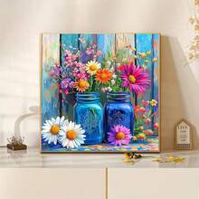 1件套鲜艳花卉图案5D钻石画套装，适合成人初学者DIY马赛克钻石画，全钻手工爱好DIY钻石画，适用于客厅、卧室、办公室墙面装饰，送给家人和朋友的惊喜礼物，无框[30*30厘米/11.8*11.8英寸][40*40厘米/15.7*15.7英寸] - 無框 - 查看 4
