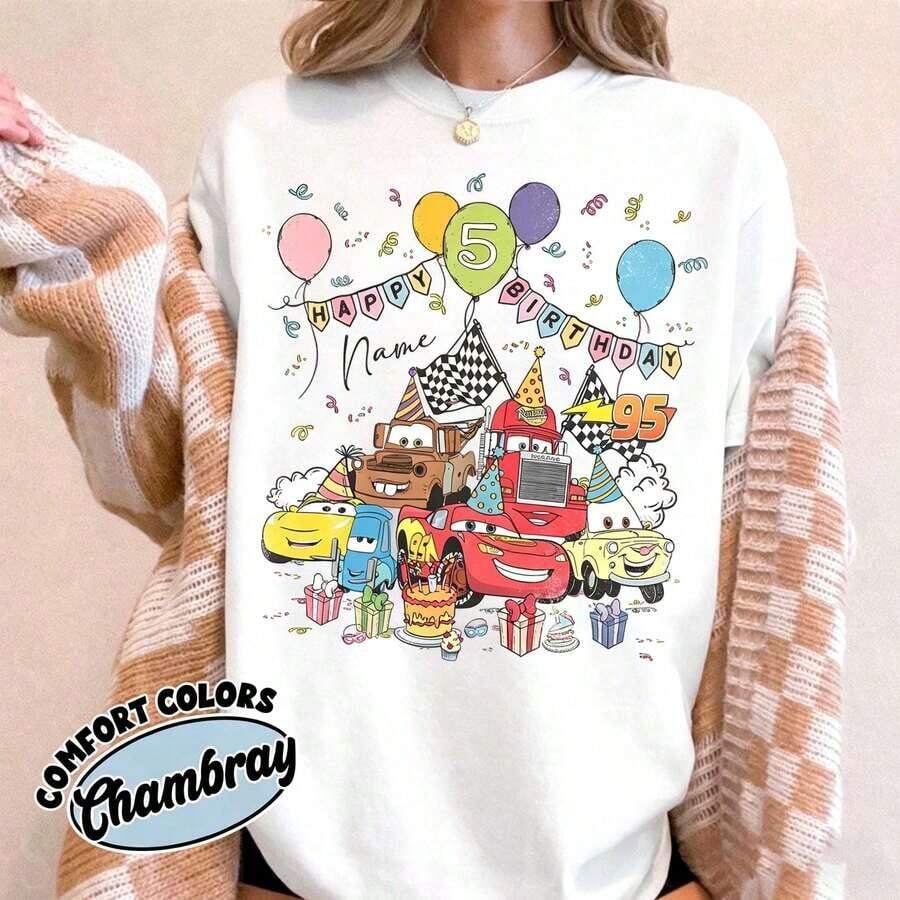 Loose Oversize  Personalized Cars Birthday Shirt, Lightning Mcqueen Tee, Age Disney  Cars Shirt, Birthday Boy Outfit, Family Trip Tee  -- Disneys Disneyland Paris The Magic Kingdom Disneyesque The House Of Mouse Mickey Mouse Empire Modest Summer Outfits Take That T Shirt Summer Coord Tops For Women Summer Summer Clothes Women Summer Clothes Summer Tops Summer Tops Women Summer Co Ord Summer Top Summer Outfits White Top Black Top Holiday Outfits For Women  Tops For Women Summer Holiday Gifts Valentine's Day Gifts Earth Day Gifts Oktoberfest Gifts Summer Bank Holiday Gifts - trắng - Xem 1