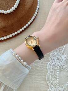 1pc Women's Fashion High-End Quartz Wrist Watch With Roman Numeral Oval Fully Paved Diamonds, Versatile Stylish - Black - View 5