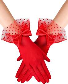 Women Lace Gloves Wedding Tea Party Gloves Bow Short Mitten Elegant Accessories For 1920s Opera Funeral - Bow White - View 1