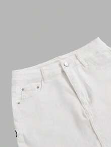 Babe Slim Fit Butterfly Embroidered Sexy Low Waist Bodycon Mini Skirt - Blanco - Ver 4