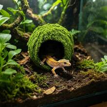 1pc Artificial Moss Reptile Hiding Cave, Suitable For Geckos, Lizards, Hamsters, Snakes To Rest And Hide, Decor For Terrariums And Rainforest Aquariums - Green - View 3