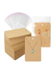 100 pezzi Cartellini per orecchini, Supporto per esposizione collane, Buste autosigillanti, Etichette in carta kraft, Rastrelliera per conservazione gioielli fai-da-te - Multicolore - Visualizzare 2