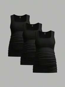 Modmama 3 piezas Tops sin mangas de unicolor para mujeres embarazadas, casuales y sencillos, perfectos para el verano - Negro - Ver 5