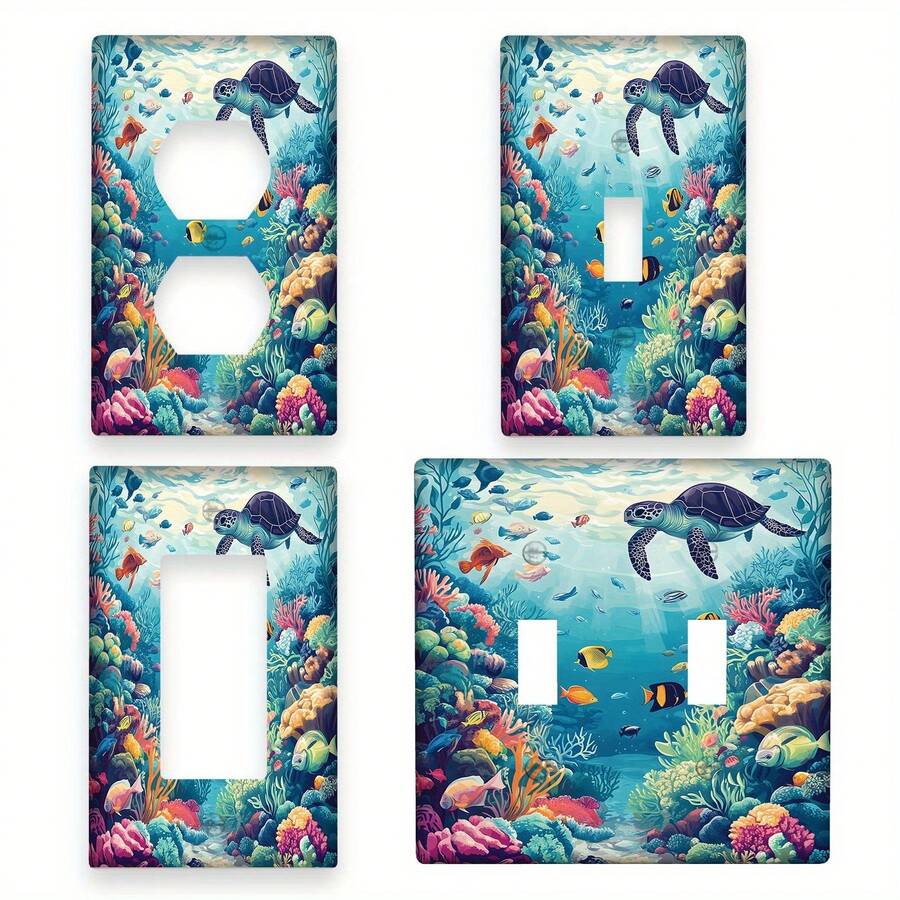 1pc Ocean Turtle & Octopus Decorative Switch Plate, 1-Gang/2-Gang, Bedroom, Kitchen, Home Decor Wall Plate - No Electricity Required - A - View 1