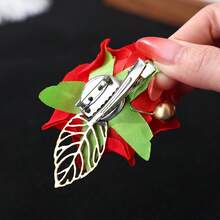 Kẹp tóc hình hoa hồng đỏ và lá, phụ kiện cài tóc cho cô dâu và dự tiệc cưới. - Kẹp tóc màu đỏ - Xem 5
