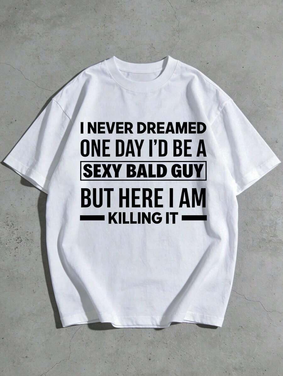 Camiseta con Estampado Gráfico de Cabeza Calva Divertida - 100% Algodón, Manga Corta, Cuello Redondo, Ideal para Fiestas, Deportes y Uso Casual - Excelente Regalo para Cumpleaños, Amigos y O - Blanco - Ver 1