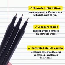 Kit Caneta Preta Ponta Fina 1/6/12 Unidades Escrita Macia Escolar Anotações Precisas - Quadrado - Visão 4