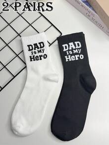 2 paia di calze a mezza gamba nere e bianche con stampa a lettere, "Miglior papà", "Il più grande papà del mondo", Festa del papà, calze casual sportive traspiranti unisex nere e bianche con stampa a lettere, adatte per uso quotidiano, calze lunghe, calze da uomo, regalo per lui - Bianco e nero - Visualizzare 9