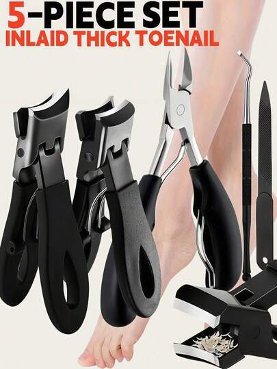 5-Piece Thick Toenail Clipper Set For Elderly - Includes Wide Jaw Large Toenail Clipper, Suitable For Trimming Thick And Ingrown Nails, Professional Sharp And Durable, Ideal For Men And Seniors