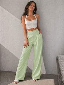 A&DD MODA, REF: AS1341-AS1400, Women's Pants, High Waist, Casual, Wide Leg, Pockets, Elegant, Sophisticated, Modern, Fashion Look, Current Style, Versatile Piece, Comfortable, High Quality, Uncomplicated Look, Women's Fashion. - 綠色 - 查看 6