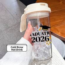 1个/5个 16盎司/500毫升 2026毕业主题玻璃/塑料杯 - 冰咖啡杯，印有毕业帽和毕业证书图案，配有竹制杯盖，适合毕业生、毕业礼物赠送者和毕业礼品 - 多色-畢業 - 查看 2