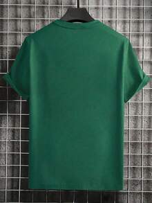Plus Size Men's Creative Geometric Pattern Print Casual Round Neck Short Sleeve T-Shirt, Summer - Dark Green - View 3
