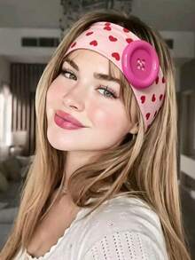 1 chiếc băng đô cài tóc kiểu Boho bằng nylon Dopamine với nơ lớn, kiểu dáng thời trang INS, in hình trái tim, làm thủ công, phù hợp cho mọi mùa. - Nhiều màu - Xem 4