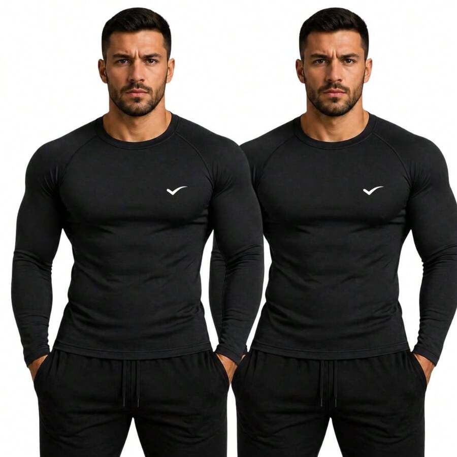 Kit Of 2 Thermal UV 50+ Base Layer Shirts/T-Shirts/Cool Mesh Shirts For Gym And Sports - 2 黑色 - 查看 1