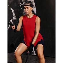 PINSPARK Workout Tops For Women Sleeveless Athletic Tank Tops UPF 50+ Running Tanks With Side Slits Loose Fit Gym Yoga Shirt - Red - View 6