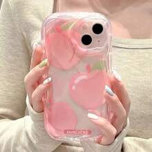 Painted Graffiti 1pc Cute Peach-Colored Soft Silicone Transparent Protective Case Compatible With Apple 17 Pro - Pink - View 2