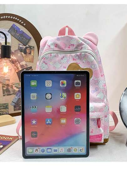 SANRIO Ba lô Hello Kitty mới, kiểu dáng hoạt hình dễ thương, túi đi học dung tích lớn, nhẹ, thích hợp cho sinh viên đại học và sử dụng hàng ngày ngoài trời.
