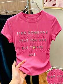 Set de 3 camisetas de manga corta casuales y versátiles de estilo minimalista para mujer, perfecto para el verano - Rosa - Ver 6