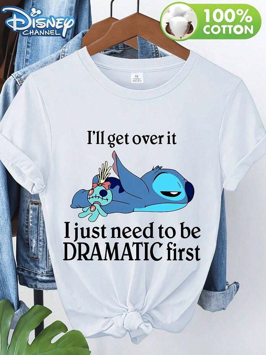 Disney Has Jointly Authorized Stitch's "StarCraft Baby" Lying Flat Hugging Doll With A Printed Text For Women's Round Neck, Suitable For Spring, Summer, And Autumn Outdoor And Indoor Wear. The New Versatile Casual, Soft, And Comfortable T-Shirt Is Also Available, Disney Shirt, Disney Shirts, Summer Outfits For Women, Spring Outfits For Women, Officially Licensed Disney T-Shirts, Disney Men's And Women's Spring/Summer Fashion Casual Short-Sleeve T-Shirts--Disneys Disneyland Paris The Magic Kingdom Disneyesque B6Holiday Gifts Valentine's Day Gifts Earth Day Gifts Oktoberfest Gifts Summer Bank Holiday Gifts - 白色 - 查看 1