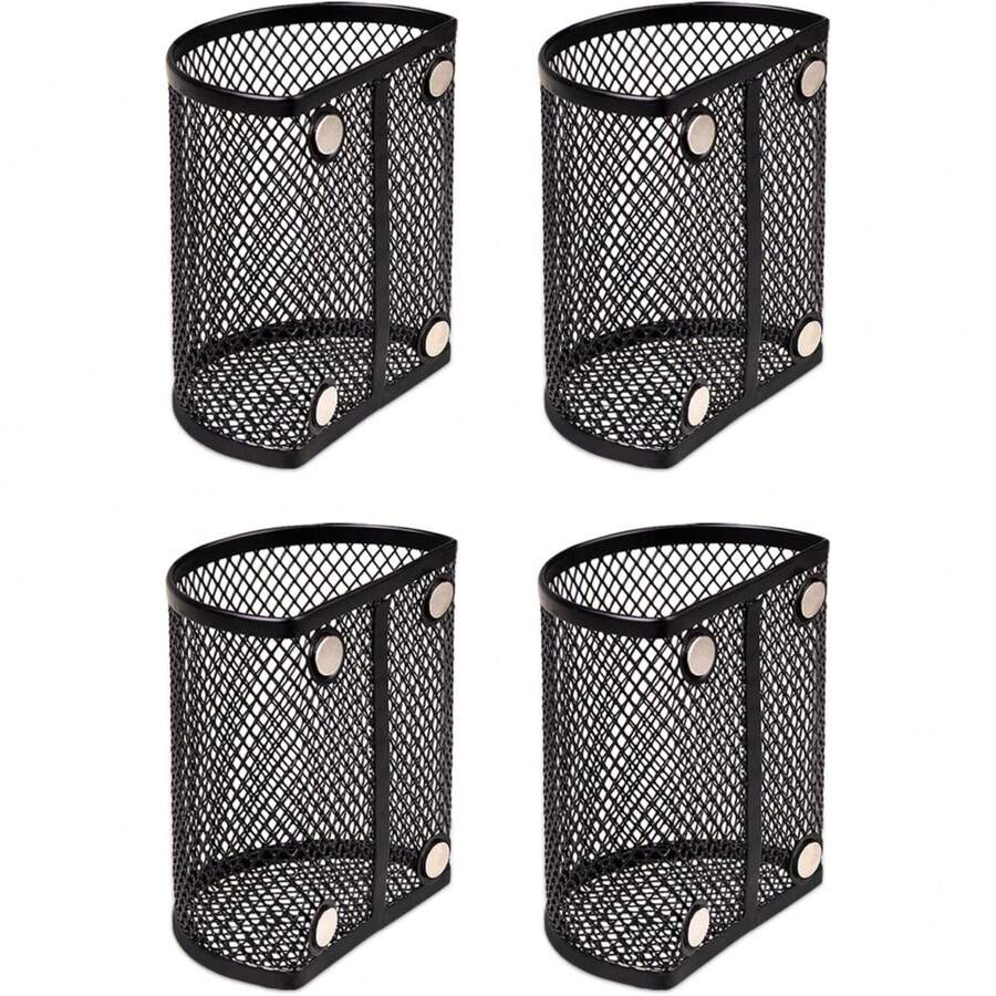 1pc Square Minimalist Metal Grid Magnetic Pen Holder, Made Of High-Quality Rust-Resistant Iron Wire, With Strong Magnetic Adsorption Design, Smooth Edges, Grid Breathable Structure, Multi-Functional Wall-Mounted Magnetic Pen Rack - Multicolor - View 1