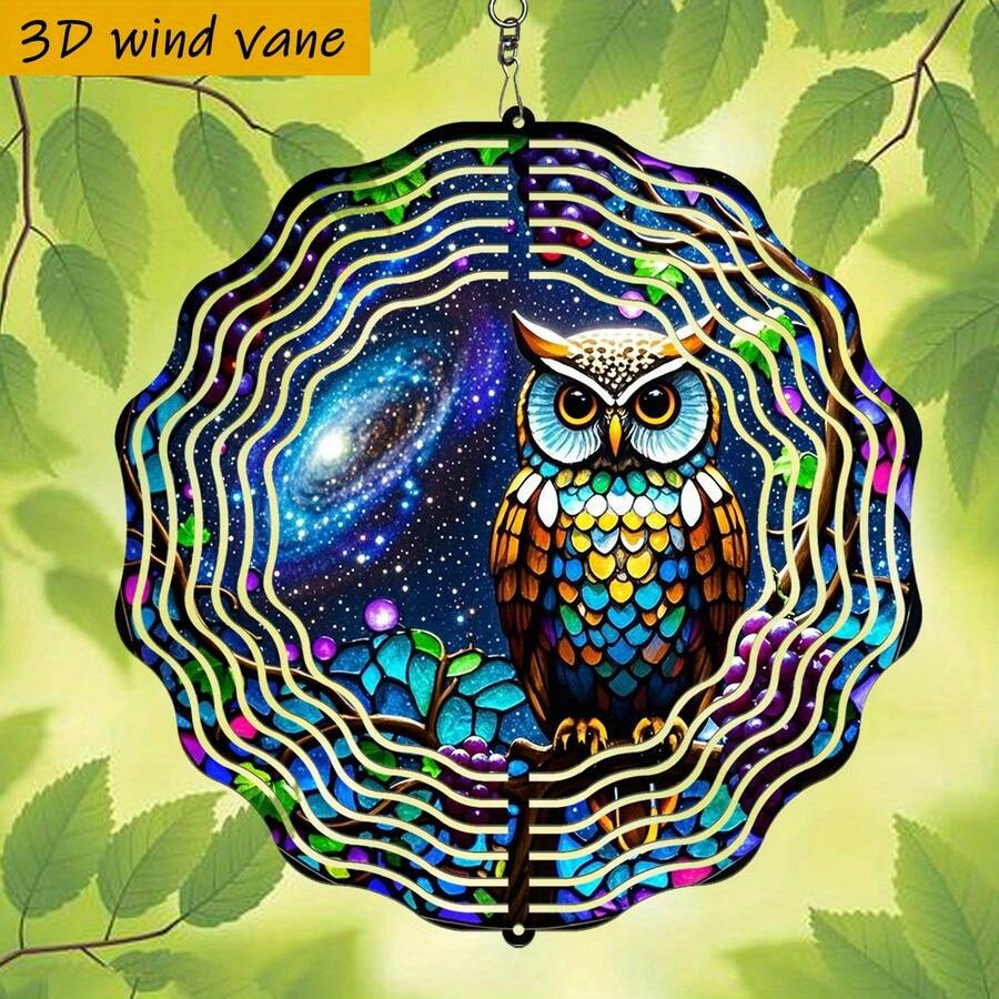 1 pieza Decoración giratoria "Búho sentado en la vid" en 3D, 10in*10in con gancho giratorio de 360°, adecuado para el hogar y el jardín en todas las estaciones (no incluye colgante), estilo aleatorio - A - Ver 1