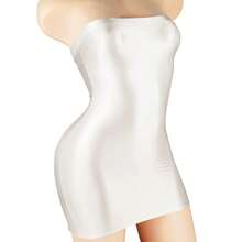 Mini vestido Sexy de satén brillante transparente, minivestido transparente, ajustado, ajustado, liso, para Club - BLANCO - Ver 5