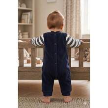 Baby Boy's Plush Embroidered Romper Baby Boy's Clothes - 藏蓝色 - 查看 5