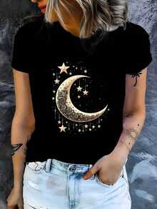 Camiseta de algodón de manga corta con cuello redondo, camiseta informal de verano con cuello redondo y manga corta, camiseta informal con estampado de letras coloridas estilo retro de los 80 de , estilo cómodo y ajustado, tops tipo pullover para mujer, adecuados para todas las estaciones, tops para salir, algodón, vintage, estilo callejero europeo y americano, casual deportivo, estilo unisex, estilo casual urbano, tops bonitos, G - Negro - Ver 1