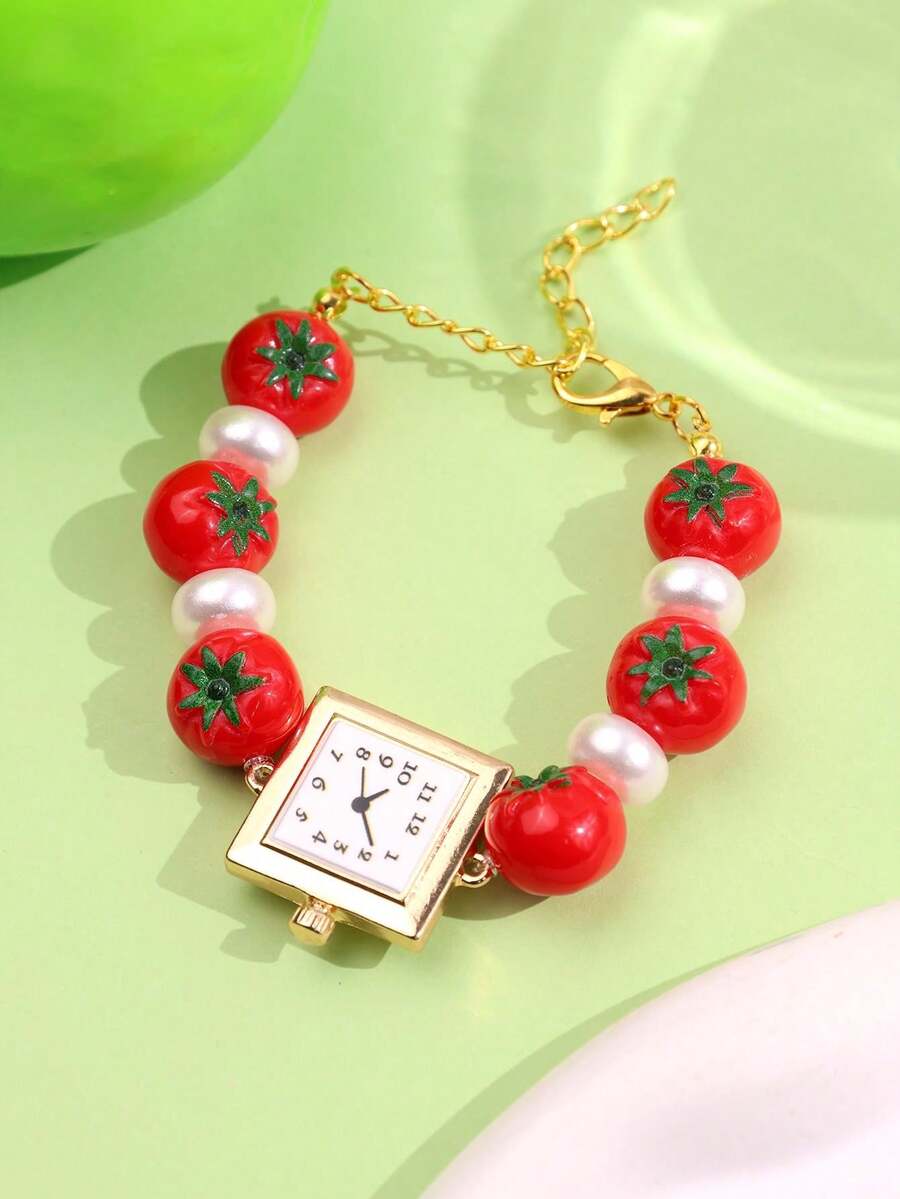 1pc Creative Cute Simulated Tomato Shape Bracelet, Suitable For Women To Wear In Summer, Beach, Party And Other Occasions - Multicolor - View 1