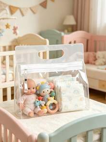 透明PVC拉鍊收納手提袋，便攜式育兒收納袋，防水旅行袋，適用嬰兒玩具、尿布、衣物與配件 - 彩色 - 查看 11