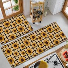 1 pieza Alfombra de lino con estampado de girasol y cuadros, alfombra de baño, felpudo, alfombra rectangular impresa en 3D para sala de estar, dormitorio, pasillo, baño, lavandería - Alfombra de poliéster, apta para decoración interior y exterior del hogar - Multicolor - Ver 4