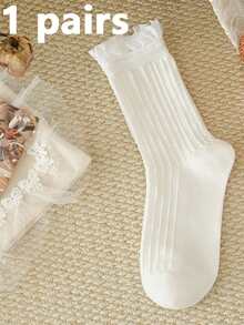 Mother's Day Lolita Goth Y2K Lace Ruffle Mid-Calf Socks, Black White Women Socks 1/2/4 Pairs - 彩色 - 查看 12