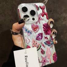 适用于 11/13 Pro/15 Pro/15/13 Pro Max、14/13/12、Apple 16 Pro Max 的 IMD 高端保护壳，图案包括蝴蝶、爱心、西瓜、贝壳、星星、嘴唇、石榴和羽毛。 - 彩色 - 查看 3