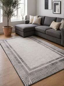 Modern Geometric Digital Printed Kitchen Rug - Non-Slip & Machine Washable Floor Mat, Made In Turkiye 80x200 Cm, 80x300 Cm,100x200 Cm, 120x180 Cm - Light Grey - View 2