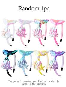 4pcs/Set Mermaid Sequin Headbands - Cute Cartoon Mermaid Sequin Headbands, Butterfly Design Hair Clips, Mermaid Hair Accessories Suitable For Parties, Side Clips Suitable For Daily Wear And Stage Performance, 1/4 Pieces Set - Multicolor - View 13