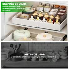 Juego de 2 Organizador de Gabinete Extraíble, Expandible 32-52 Cm Cajones Deslizantes de 42 Cm de Profundidad para Gabinetes de Cocina Estante Extraíbles con Película Nano Adhesiva para Ollas - Blanco - Ver 5