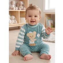 Baby Boy's Plush Embroidered Romper Baby Boy's Clothes - 薄荷綠 - 查看 2