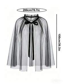 New Black Mesh Shawl, Minimalist Fashionable See-Through Elegant Shawl, Suitable For Various Occasions Such As Weddings, Galas, Parties, Cosplay, And Theme Events - Black - View 6