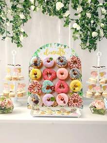 1 Set Wooden Arch Donut Display Stand, Featuring Jungle Animals, Pink Butterflies, Rainbow Unicorns And Mermaids, Suitable For Birthday Party, Wedding Table Decor, Dessert Display, Party & Wedding Centerpiece, Thanksgiving, Christmas Party Kitchen - Multicolor - View 3