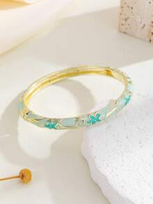 1 chiếc vòng tay thời trang phong cách Boho mới, mạ vàng, họa tiết ngôi sao, tráng men cloisonne, trang sức dành cho bé gái và phụ nữ. - Màu ngọc lam - Xem 2