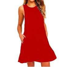 Vestido de camiseta informal de verano para mujer, vestidos de playa con bolsillos, vestido de camiseta holgado de talla grande - Rojo - Ver 5