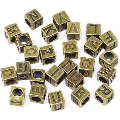 78PCS 7mm Bronze Cube Alphabet Beads For DIY Crafts And Jewelry Making