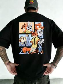 T-shirt Disney Zootopia Nick et Judy avec impression recto verso. Ce t-shirt d'été à manches courtes pour homme, en pur coton de haute qualité, est confortable, respirant et polyvalent. Adapté aux hommes et aux femmes, il est parfait pour les voyages à Disneyland, les sorties en couple, le quotidien, un look streetwear et les vacances. Le cadeau idéal pour les fans de Disney. Lavable en machine. - Noir - Voir 3