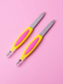 3 piezas Limas de uñas con mango de plástico puntiagudo, herramientas para pulir y dar forma a las uñas de los dedos y los pies, colores surtidos - Multicolor - Ver 14