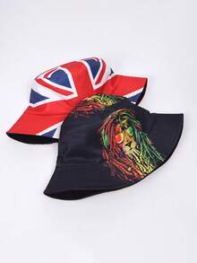 1pc Unisex Reversible Bucket Hat, UK Flag & Lion Print Sun Cap, Foldable UV Protection Beach Hat For 2026 World Cup & Music Festivals - Reversible Fisherman's Hat - View 4